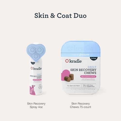 Kradle Skin Recovery Bundle for Dogs, 75 Chews and 4oz Anti-Itch Spray