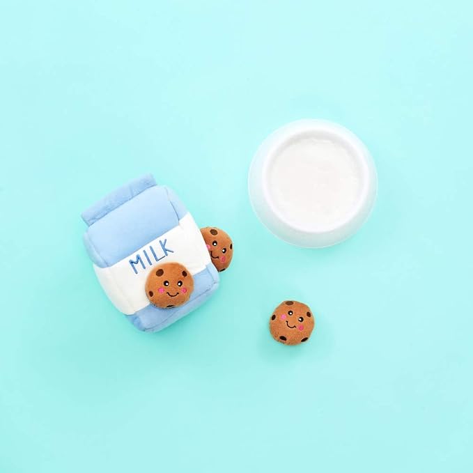 ZippyPaws Burrow Hide & Seek Plush Puzzles - Milk and Cookies | Interactive Dog & Puppy Toys for Boredom, Stimulating Pet Products to Keep them Busy, Squeaky Toy for Enrichment