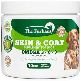 Omega 3 Allergy Immune Bites for Dogs – 10 Oz Dog Supplement with Salmon Oil, Vegetable Blend – Peanut Butter Flavored Dog Allergy Relief Supplements for Itchy Skin