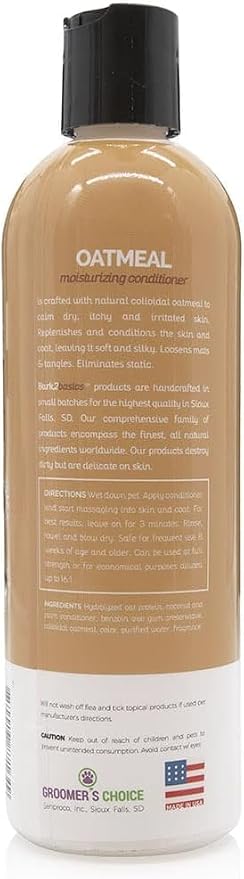 Bark2Basics Natural Oatmeal Dog Conditioner for Itchy Skin Relief, 16 oz | 16:1 Concentrate, Colloidal Oatmeal Soothes Sensitive Skin, Hydrating Moisturizing Pet Wash, Groomer Grade, Coconut Fragrance