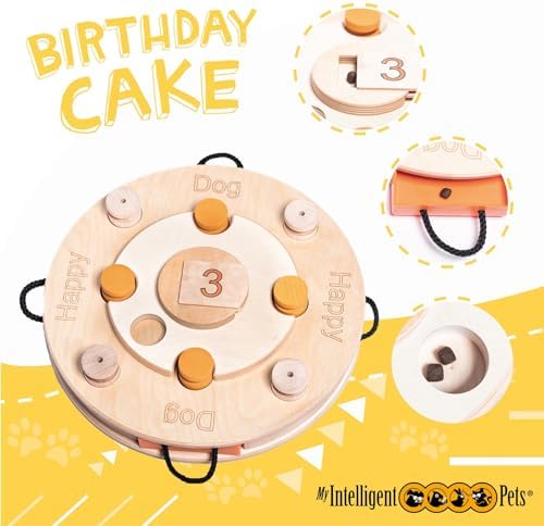 Birthday Cake Interactive Dog Puzzle Toy Level 4-21 Treat Compartments, Adjustable Difficulty - Mental Stimulation, Enrichment Game for Smart Dogs | Intelligence Toy for Dogs Mental Load - Interactive Toy Dog, Thinking Games for Dogs