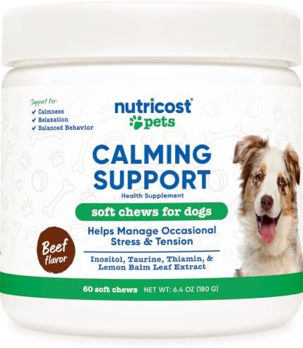 Nutricost Pets Calming Support Soft Chews for Dogs (Beef Flavored) 60 Count, 60-Pack, 60 Count