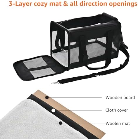 Amazon Basics Soft-Sided Mesh Pet Travel Carrier, Airline Approved, Up to 22 lbs, Black
