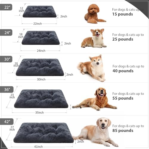Large Dog Bed Crate Pad 36", Washable Plush Pet Mat Sleeping Dark Grey