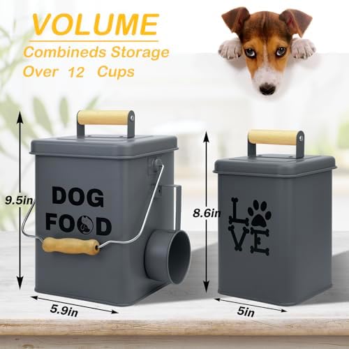 Dog Food Storage Container Set of 2 Dog Treat Container with Airtight Lids Dog, Metal, Grey