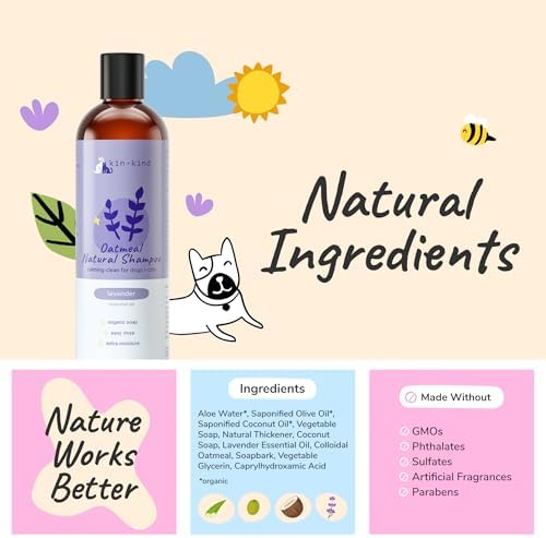 kin+kind Oatmeal Natural Dog and Cat Shampoo - Gentle Oatmeal Clean for Sensitive Skin - Lavender Fragrance - 12 fl oz