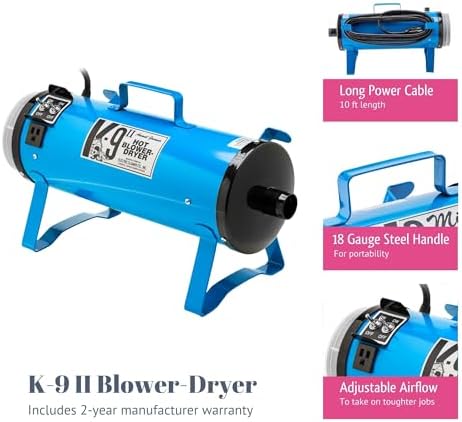 Electric Cleaner Company K9 II Dog Blow Dryer - High Power Grooming Dryer, Heavy Duty, 10' Hose, Deshedding, Silver