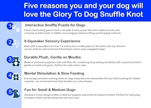 Glory To Dog Pink Snuffle Knot Interactive Dog Toy 4” Puzzle Ball | 8 Squeakers & Crinkle – Treat Hiding Enrichment Toy for Puppy & Small Breed Dogs – Durable Plush Sensory Play & Stimulation