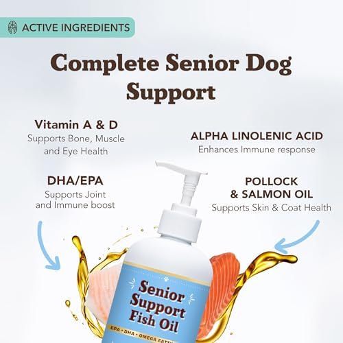 Natural Dog Company Senior Dog Bundle – Omega 3 Fish Oil Liquid 16oz & Senior Wellness Chews 90ct – Support Mobility, Brain, Heart & Eye Health with Turmeric, Salmon, Lion’s Mane & Omega-3s