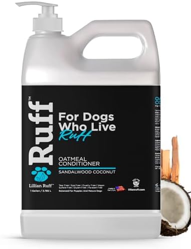 Ruff by Lillian Ruff Sandalwood Coconut Oatmeal Conditioner for Dogs – Moisturize & Soothe Dry Itchy Skin, Promote Healthy Coat, Tear-Free, Sulfate-Free, Paraben-Free, Made in USA (Gallon with Pump)