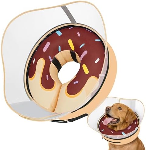 Supet Raised Inflatable Dog Cone After Surgery - Adjustable Recovery Donut Collar with Removable Shield to Stop Licking Wounds & Protect Stitches - Soft Dog Cone Alternative for Large Dogs (Brown,XXL)