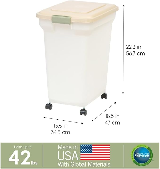 IRIS USA Dog Food Storage Container, Up to 40lbs, Almond