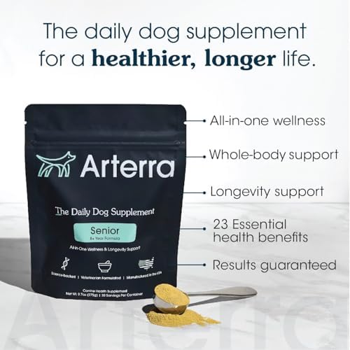 Senior Dog Powder Supplement & Food Topper - 63 Ingredients - 30 Scoops | For Joint, Gut, Immune & Brain Health, Daily Longevity Multivitamin with Glucosamine, Probiotics, and Fish Oil