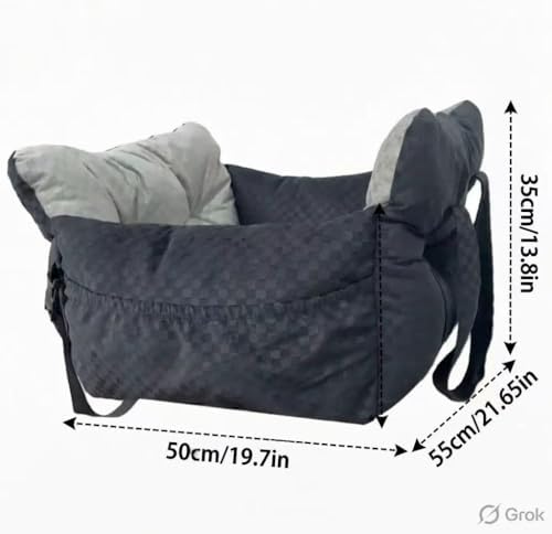 Dog Car Seat Bed - Black and White Checkered, Anti-Anxiety Calming Sofa Bed, Safety Belt