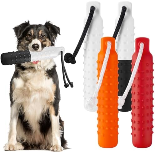 Blueweenly Multicolor Dog Bumper Toy Training Dummy, 4 Pcs | Plastic Lightweight Floats on Water, Textured with Rope for Fetch, Pool Outdoor Retrieving, Summer Water Play