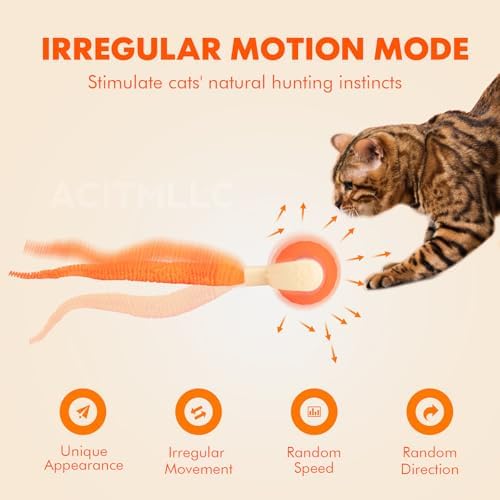 Interactive Dog Cat Ball Toy, Automatic Moving Cat Toy with Feather Tail, Electric Pet Smart Chase Ball Rechargeable, Silicone Material, for Puppy Kitten (Green)
