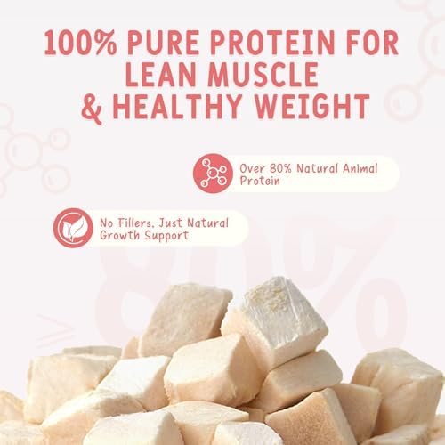 Freeze Dried Chicken Breast Cat & Dog Treats - 2.82oz (80g), 100% Single Ingredient, Human-Grade High Protein Training Rewards, 0% Salt & Sugar, Grain-Free, Ideal Meal Topper for Picky Eaters