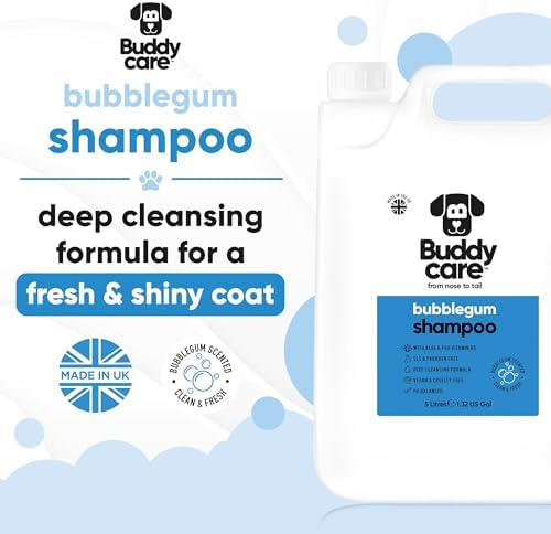 Bubblegum Dog Shampoo by Buddycare | Deep Cleansing Shampoo for Dogs | Bubblegum Scented | with Aloe Vera and Pro Vitamin B5 (169.07oz)