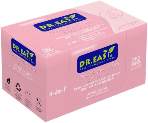 DR.EASY Dryer Sheets Plant Based Formula 252 Ct Super Caring,Softener sheets for Laundry Unscented No Dyes Reduce Static & Wrinkles Help Repel Pet Hair