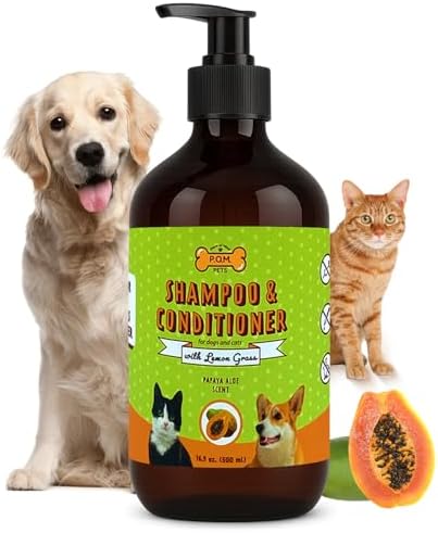 POM Pets 2-in-1 Organic Dog Shampoo & Conditioner – Itchy Skin Relief, Dog Deshedding, Detangles Fur, Cat Shampoo, Paw Cleaner for Dogs, Natural Coat Defense Formula