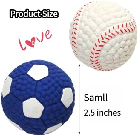 Squeaky Chew Dog Toys Interactive Sports Balls with Squeaker Soft Latex Rubber Bouncy Fetch Ball Toy (Soccer, Volleyball, Football, Tennis) for Puppy & Dog (Soccer+Tennis,Large)