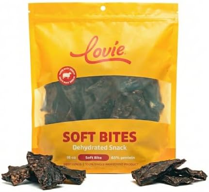 Lovie Beef Lung Dog Treats - Dehydrated Air Dried Soft Bites, Single Ingredient, Protein Rich, 16 oz