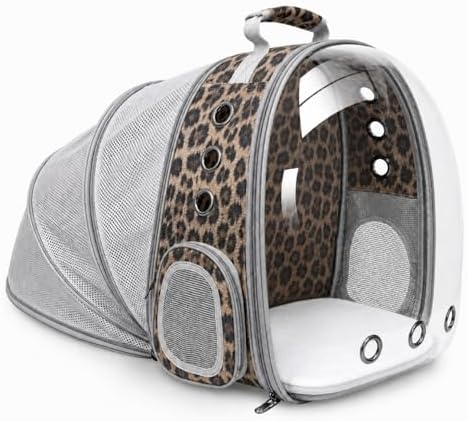 Expandable Cat Carrier Backpack with Bubble Window, Animal Print