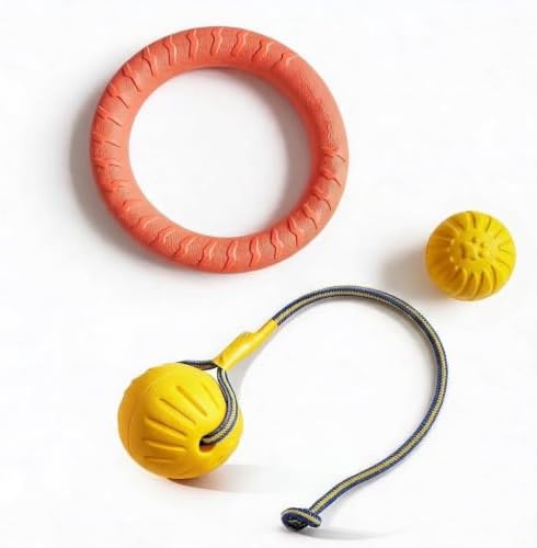 3-Piece Puppy Toys, EVA Chew Toy Set for Small Dogs | Quiet EVA chew toys with ball & tug ring for puppies and small dogs; designed for indoor and apartment play.