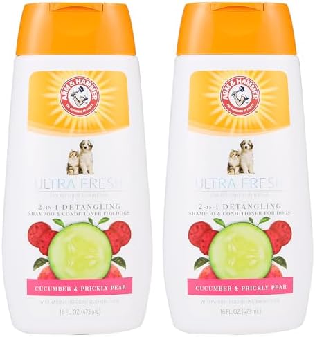 Arm & Hammer Detangling Dog Shampoo, Cucumber Prickly Pear, 16 Fl Oz, 2-Pk | 2-in-1 baking soda formula, moisturizing wash, suitable for dogs with tangled or matted coats