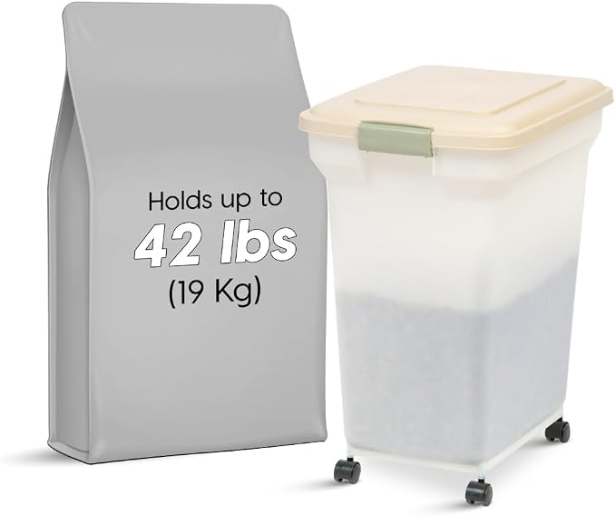 IRIS USA Dog Food Storage Container, Up to 40lbs, Almond
