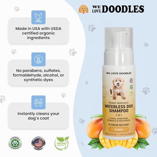 Waterless Dog Shampoo, No-Rinse Foam, Dry Shampoo for Dogs, Mango, 7.1OZ