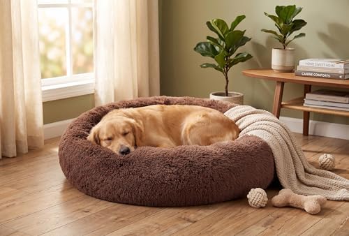 SAVFOX Calming Donut Dog Bed, 36", Brown