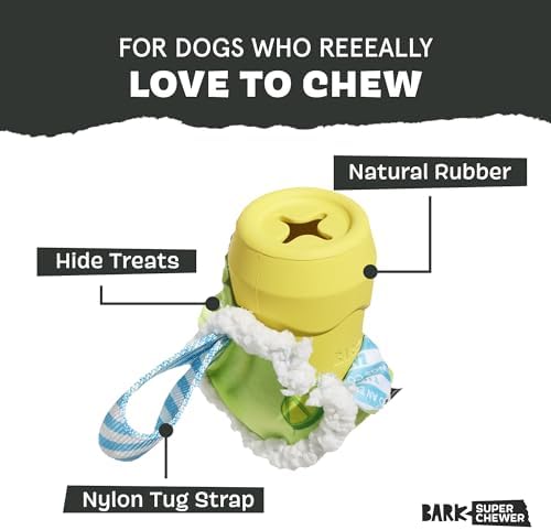 BarkBox Get Ripped Margrrrita Super Chewer Tough Dog Chew Toy - 2 Toys in 1 | for Aggressive Chewers, Plush Cover with Rubber Core - Two Layer Treat Dispensing Dog Toy for Large Dogs