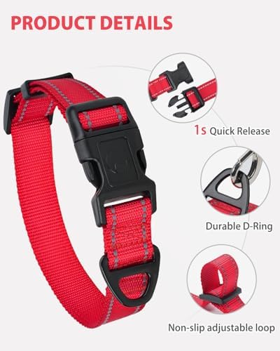 Joytale Feather-Light Dog Collar for Small & Medium Dogs, 3/4", Red