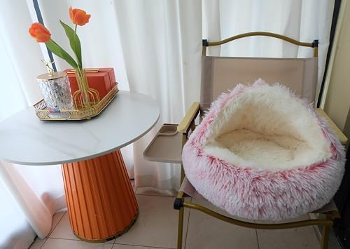ZaneSun Calming Dog Bed & Cat Cave, Pink, 20"x20"
