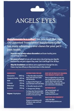 ANGELS' EYES Hip & Joint Mobility Collar for Dogs | Glucosamine, Chondroitin & MSM | 30 Days Continuous Joint Support | Supports Mobility, Cartilage & Aging Joints | Water Resistant | Medium/Large