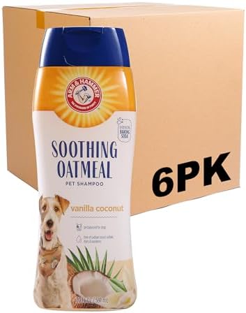 Arm & Hammer Soothing Oatmeal Dog Shampoo, Vanilla Coconut, 20 Fl Oz, 6-Pk | Baking soda formula, moisturizing oatmeal, vanilla coconut scent, pH balanced for dry skin