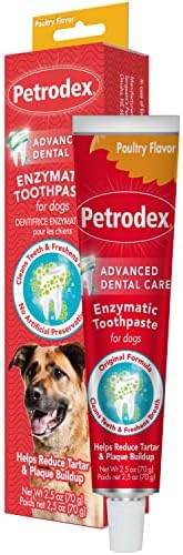 Petrodex Enzymatic Dog Toothpaste, Poultry Flavor, 2.5oz | Cleans teeth & fights bad breath; reduces plaque & tartar buildup; enzymatic, no-rinse formula; travel-size 2.5oz