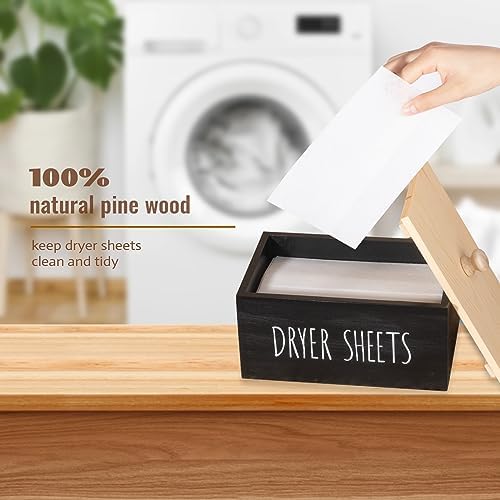 Laundry Dryer Sheet Container Wooden Detergent Dispenser Holder, Black