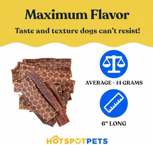 hotspot pets Beef Esophagus Dog Treats (6 INCHES) (1LB Bag) Grass Fed with No Added Hormone All Natural Jerky Dog Treats - Chews Rich in Glucosamine & Chondroitin for Joint Health