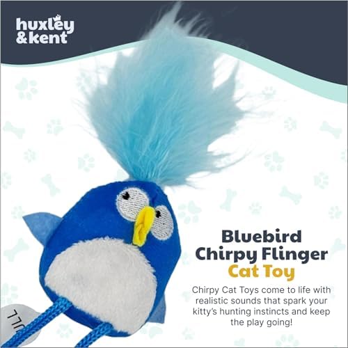 Huxley & Kent Chirpy Interactive Catnip Cat Toy, Bluebird | Touch Activated Chirp Chip with Auto Shut Off, Catnip & Crinkle, Dangly Motion, Soft Plush for Indoor Play