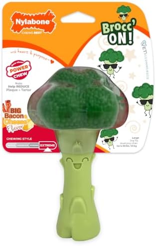 Nylabone Power Chew Broccoli Dog Chew Toy, Bacon & Cheese Flavor, Large | Durable dog toys for aggressive chewers, long lasting, discourages destructive chewing, for dogs up to 50 lbs