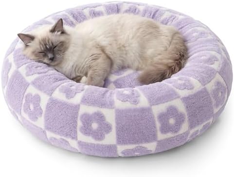 LE SURE Shown on TV Jacquard Donut Cat Beds Indoor,Flower Checks 20x20x6in