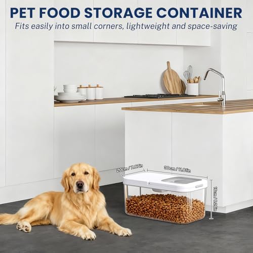 LEAWALK 6 Lbs Airtight Dog Cat Food Storage Container and Dog Treat Containers BPA-Free, PET Clear Stackable Pet Storage Bin, 1-Cup Scoop, 1-Sponge cleaning brush, Pop Top, With handle, Easy Mobility