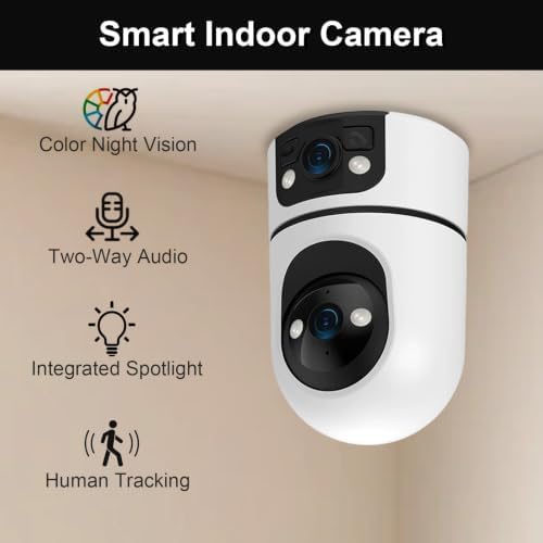 2K Dual Lens Indoor Pan Tilt Security Camera, WiFi Home Surveillance Cam, Dual Light Full Color Night Vision, 2-Way Audio Motion Detection, 300° Pan 60° Tilt for Pet Baby Home Shop Monitoring
