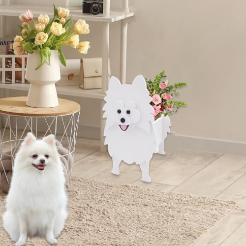White Pomeranian Dog Planter Pots, Animal Shaped Flower Pot