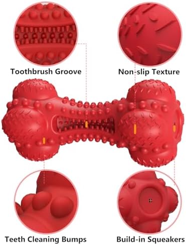 SCHITEC Squeaky Dog Chew Toy for Aggressive Chewers Large Breed, Tough Interactive Teething Rubber Bone for Big Medium Dogs