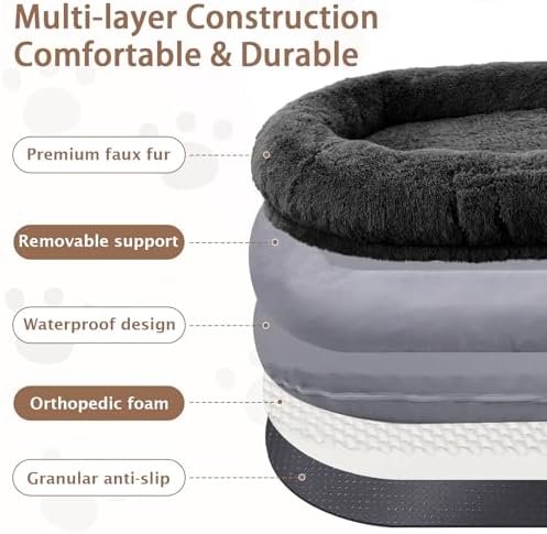 ROOMTEC Human Dog Bed, 71''x45''x12'' Size Fits Adult Pet Washable Oversize People Bed 10 CM Thick Memory Foam Large Giant Pet Bed with Plump Pillow, Blanket, Strap - Black