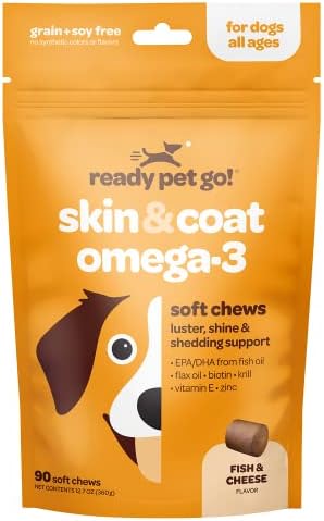 Ready Pet Go! Omega 3 + Calming Chews for Dogs | Helps with Dog Anxiety, Separation & Barking | Fish Oil for Dog Shedding, Skin Allergy, Itch Relief | 90 Chews Each