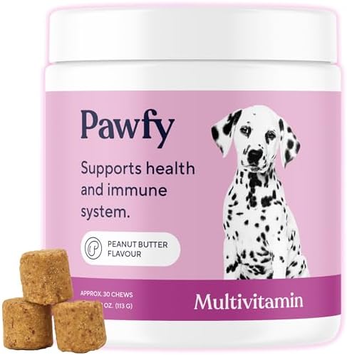 Pawfy 15 in 1 Dog Multivitamin - Skin, Coat & Immune Support Chews | Turmeric, Cod Liver Oil, Biotin & Vitamin C in One Daily Bite | Everyday Wellness for Healthy Pup or Senior Dog - 30 Chews